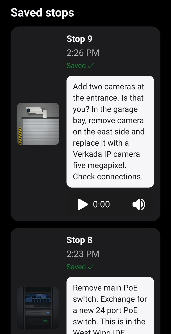 Saved stops for a PoE switch swap and garage bay camera replacement